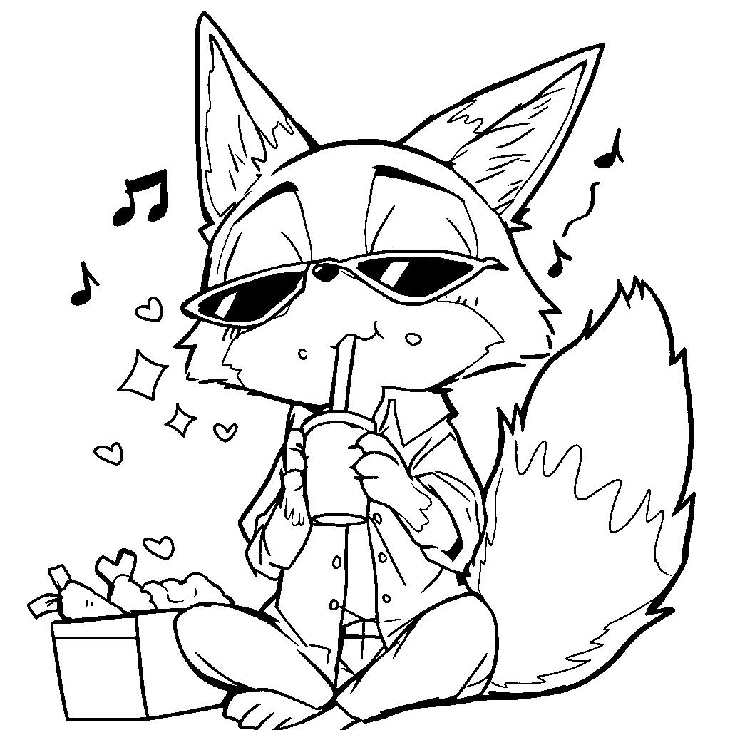 young nick wilde with large ice cream line art