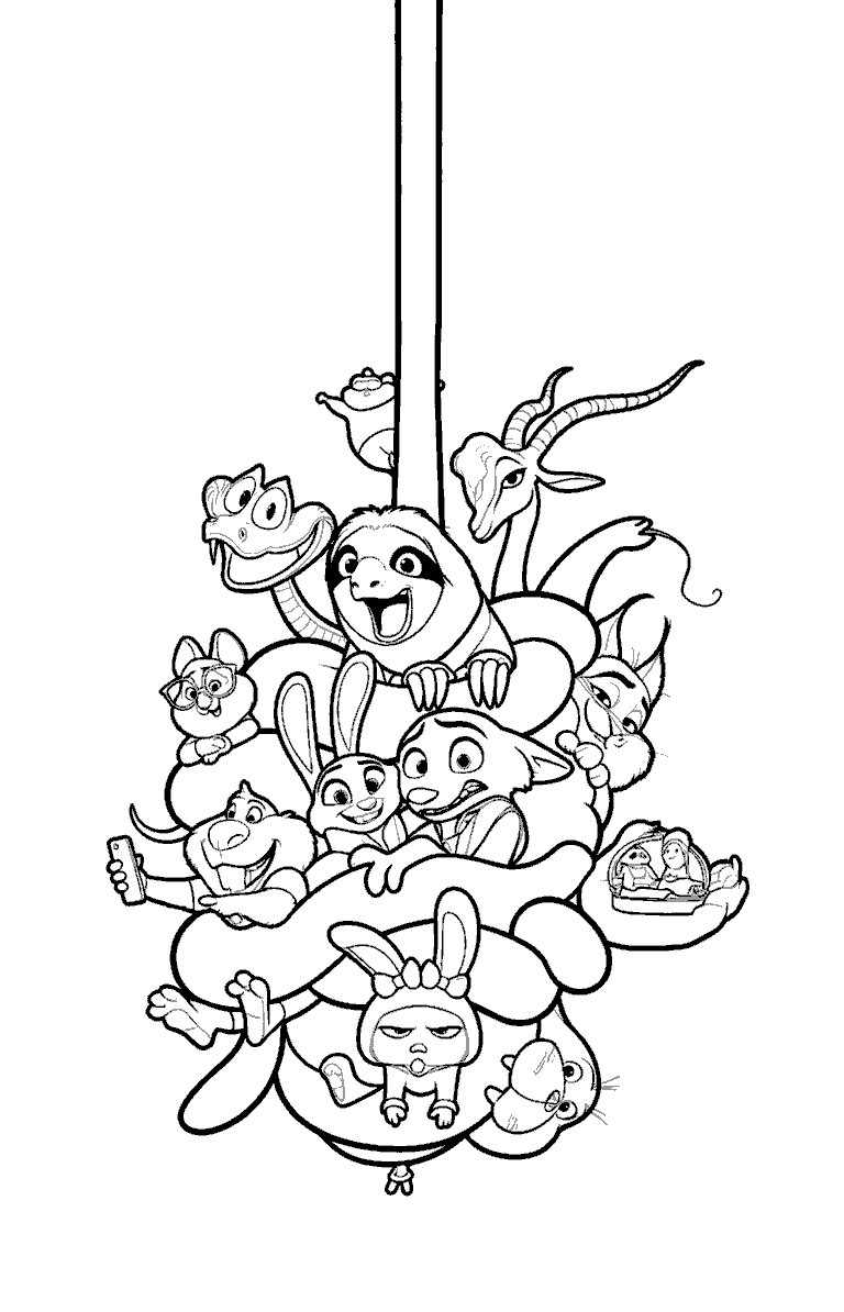 zootopia 2 movie ensemble cast and gary desnake line art