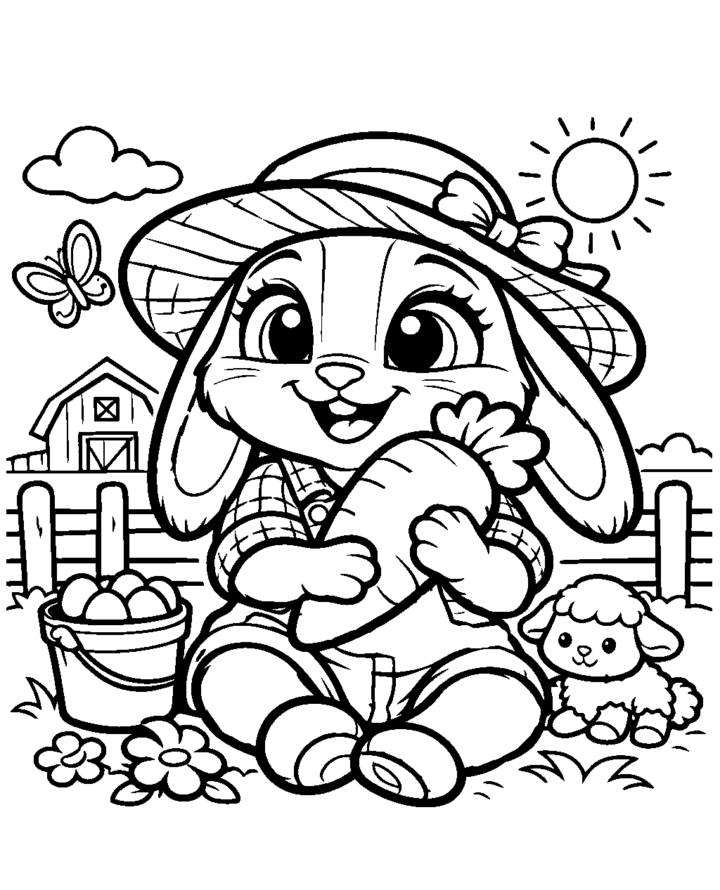 zootopia baby judy hopps farm day cute bunny with giant carrot line art