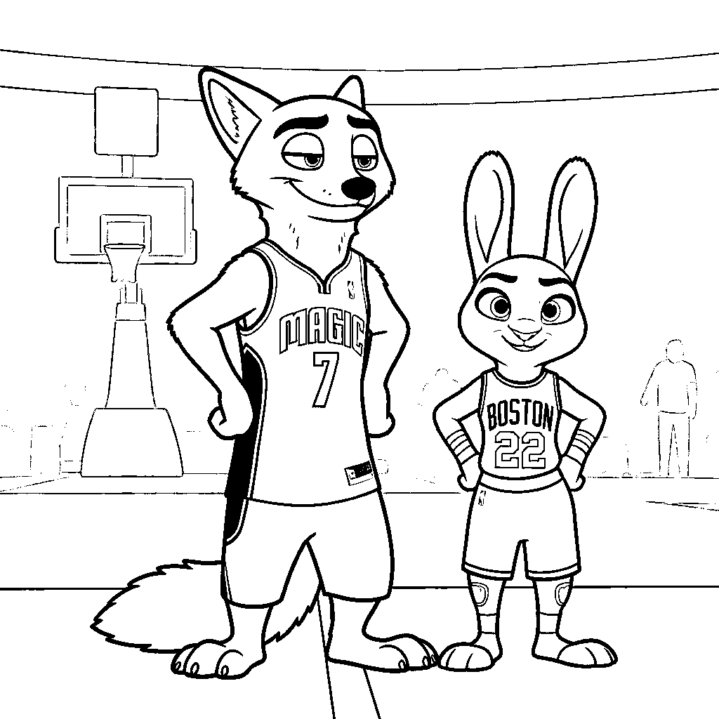 zootopia basketball nick judy coloring