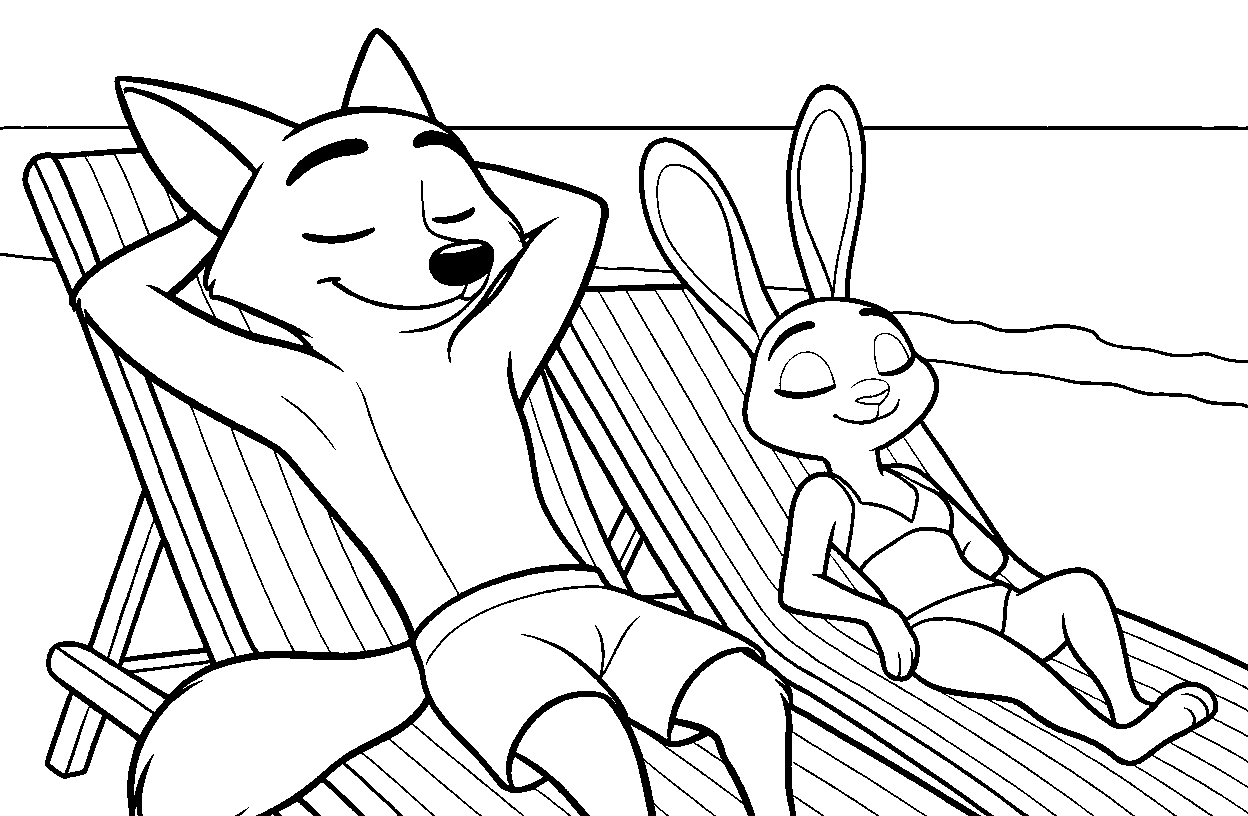 zootopia beach vacation nick judy coloring