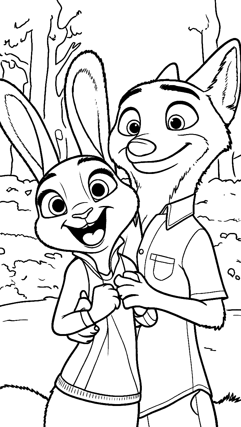 zootopia best friends hug nick and judy happy moments line art