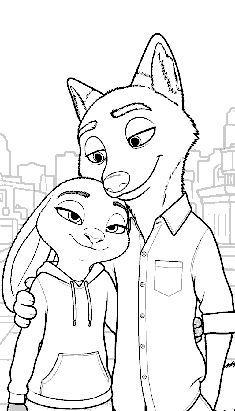 zootopia best friends hug nick wilde and judy hopps sweet moment line art