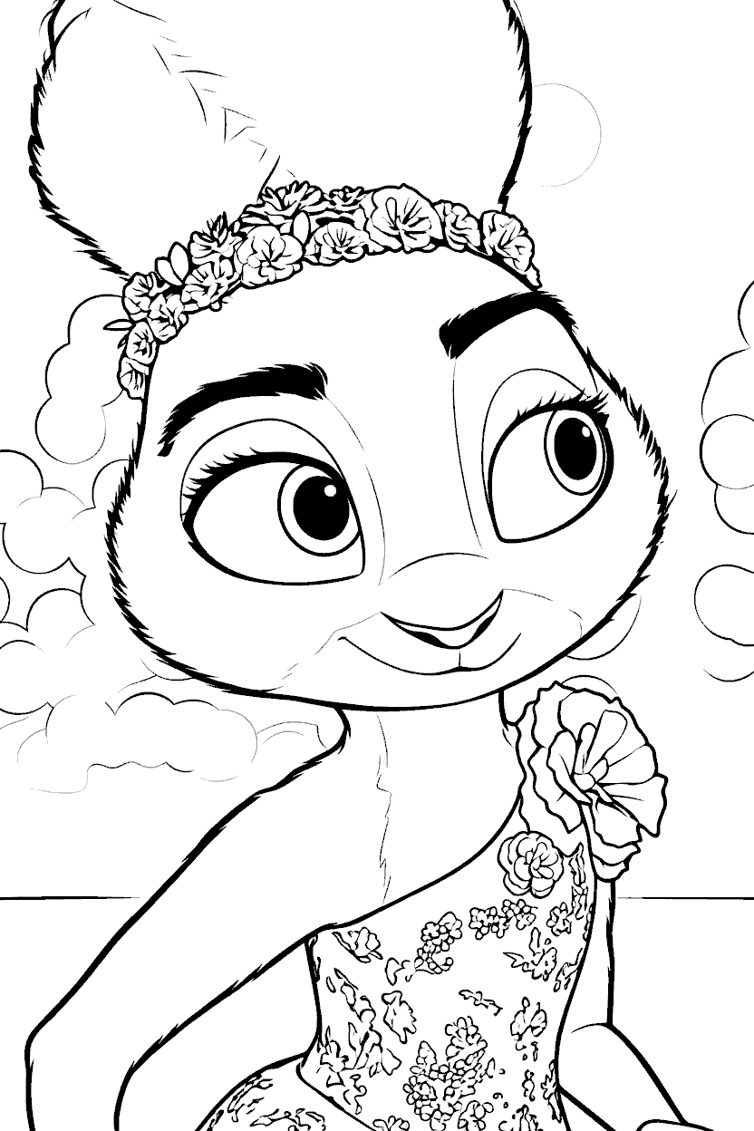 zootopia bunny judy hopps with flowers lovely close up line art