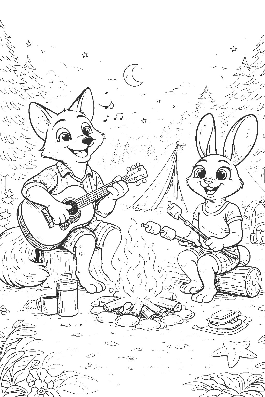 zootopia camping adventure line art