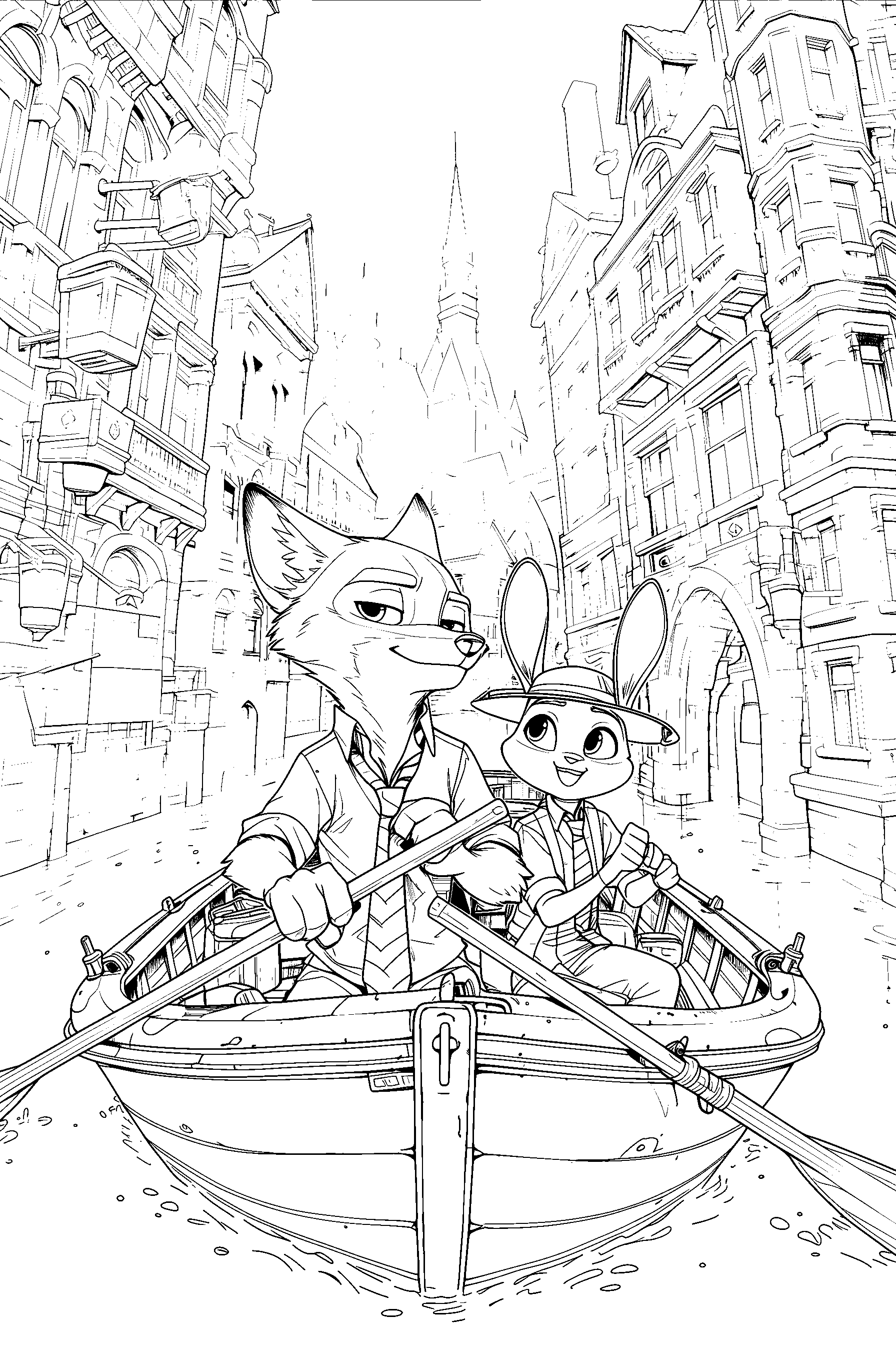 zootopia canal adventure nick and judy boat trip line art