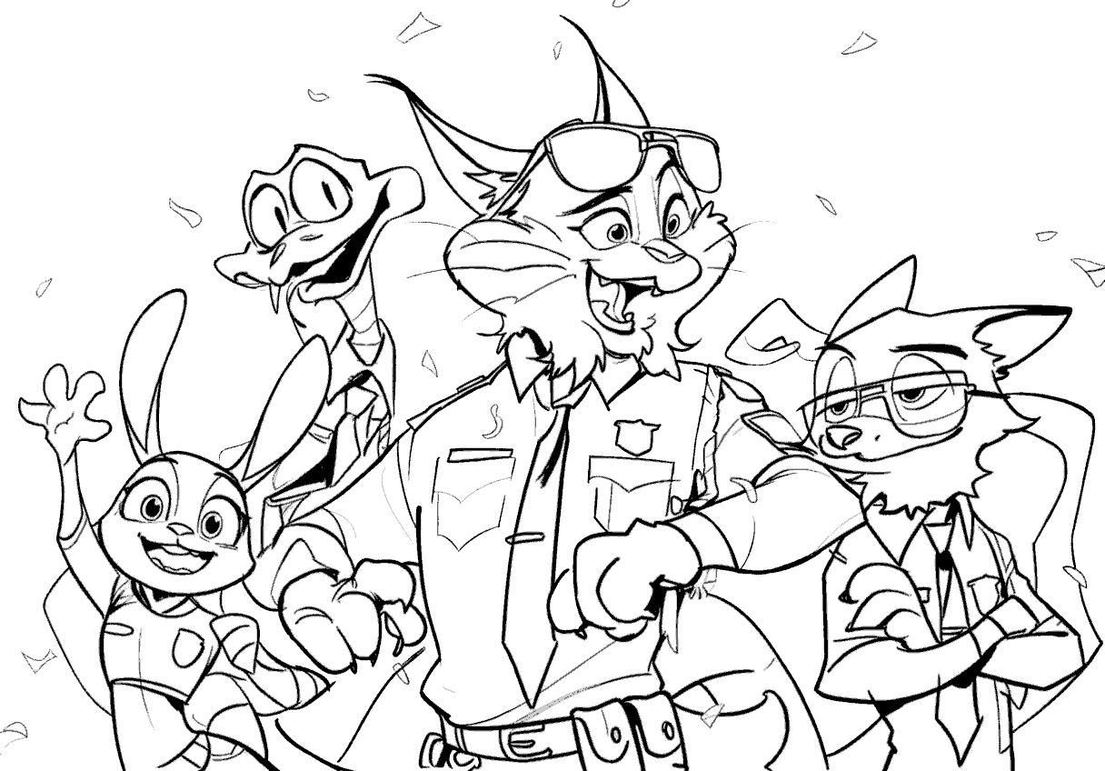 zootopia celebration nick judy gary and pawbert line art