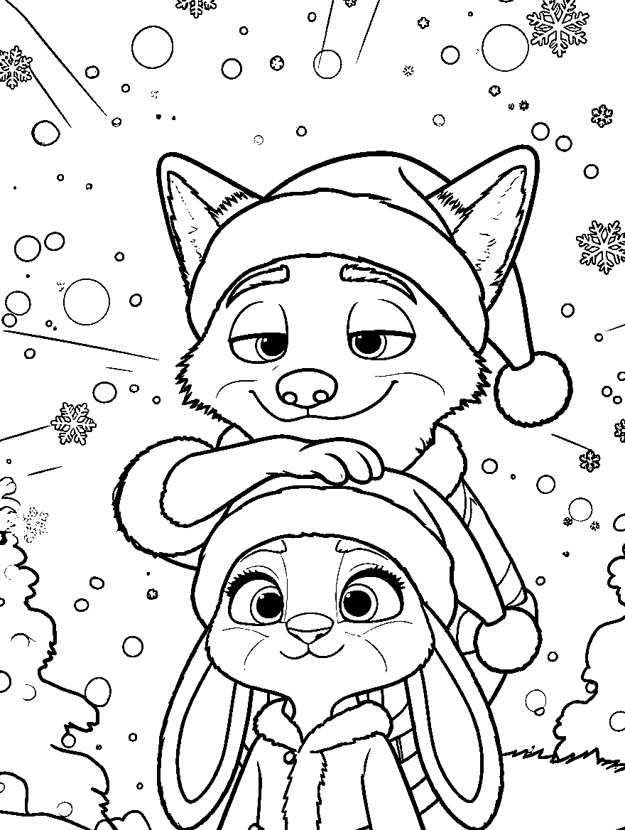 zootopia christmas nick and judy line art