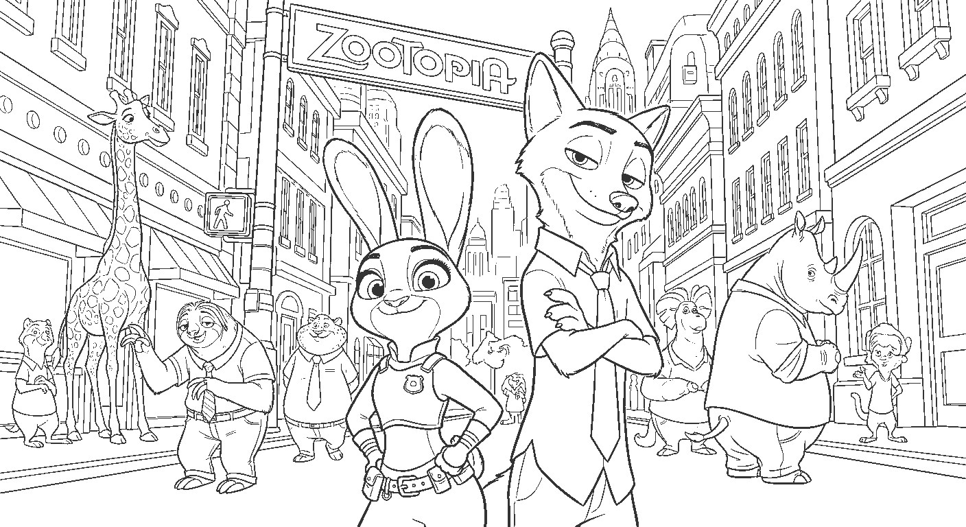 zootopia city life judy nick line art