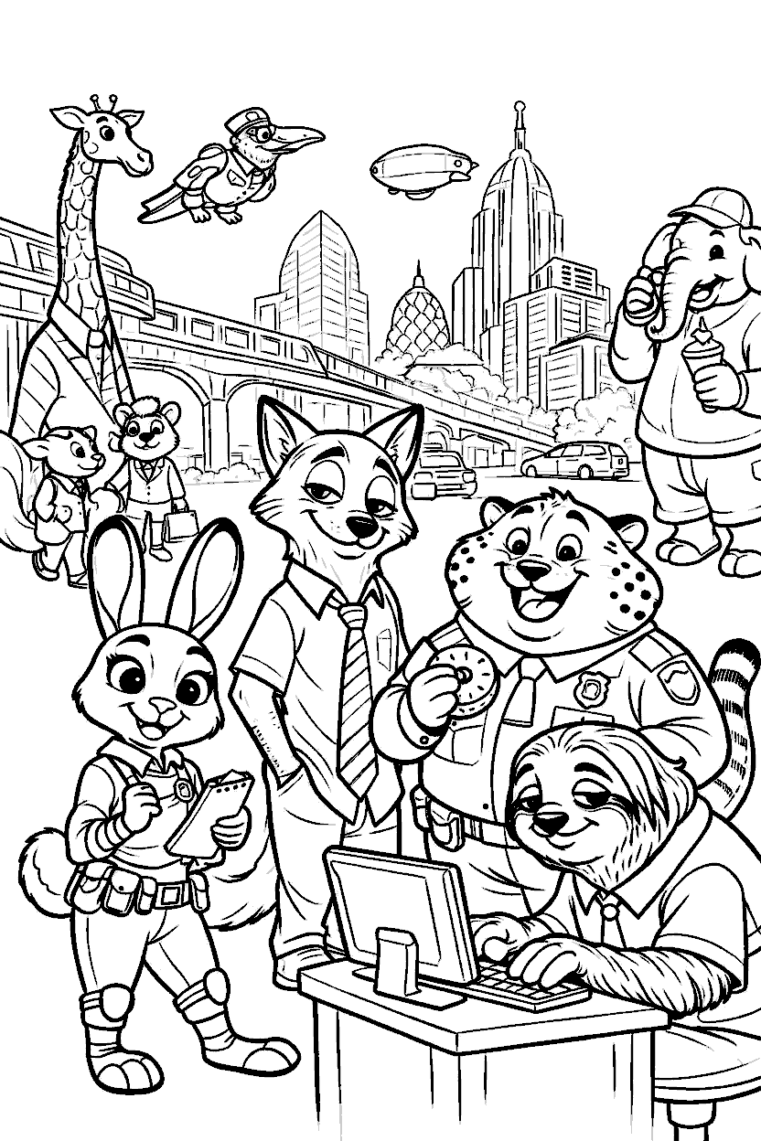 zootopia city life nick judy and friends urban adventure line art