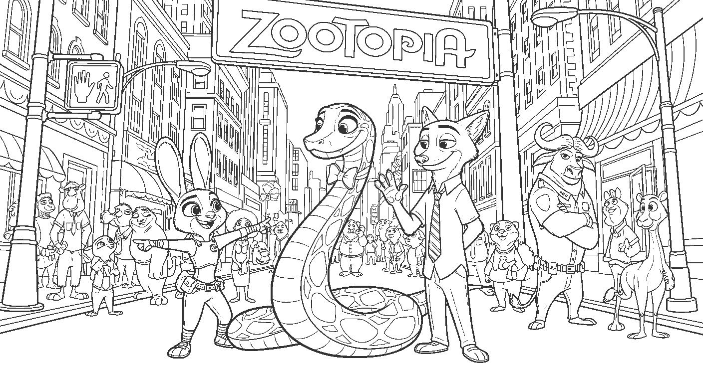 zootopia city parade giant snake line art