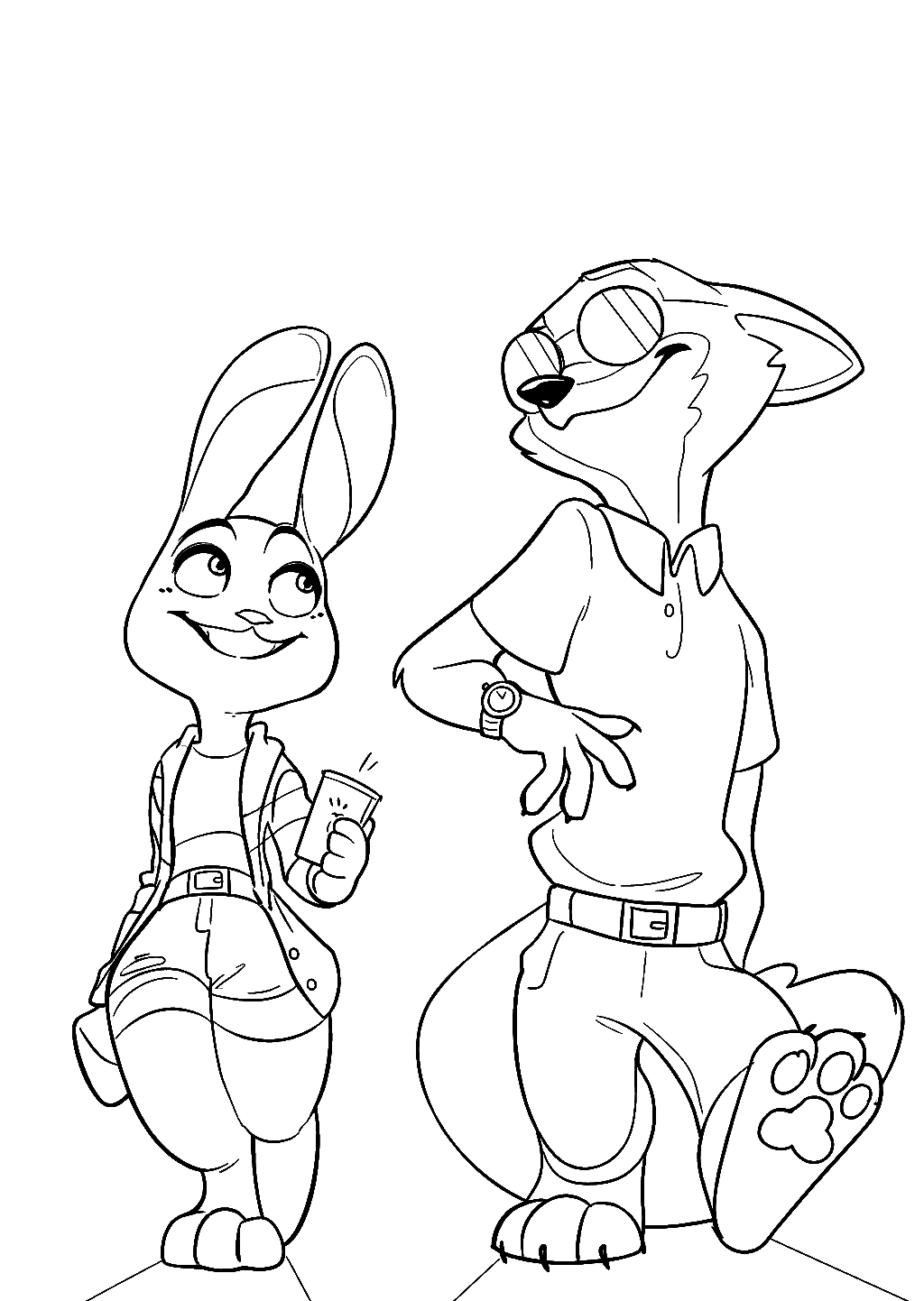 zootopia city walk nick wilde and judy hopps fashion line art