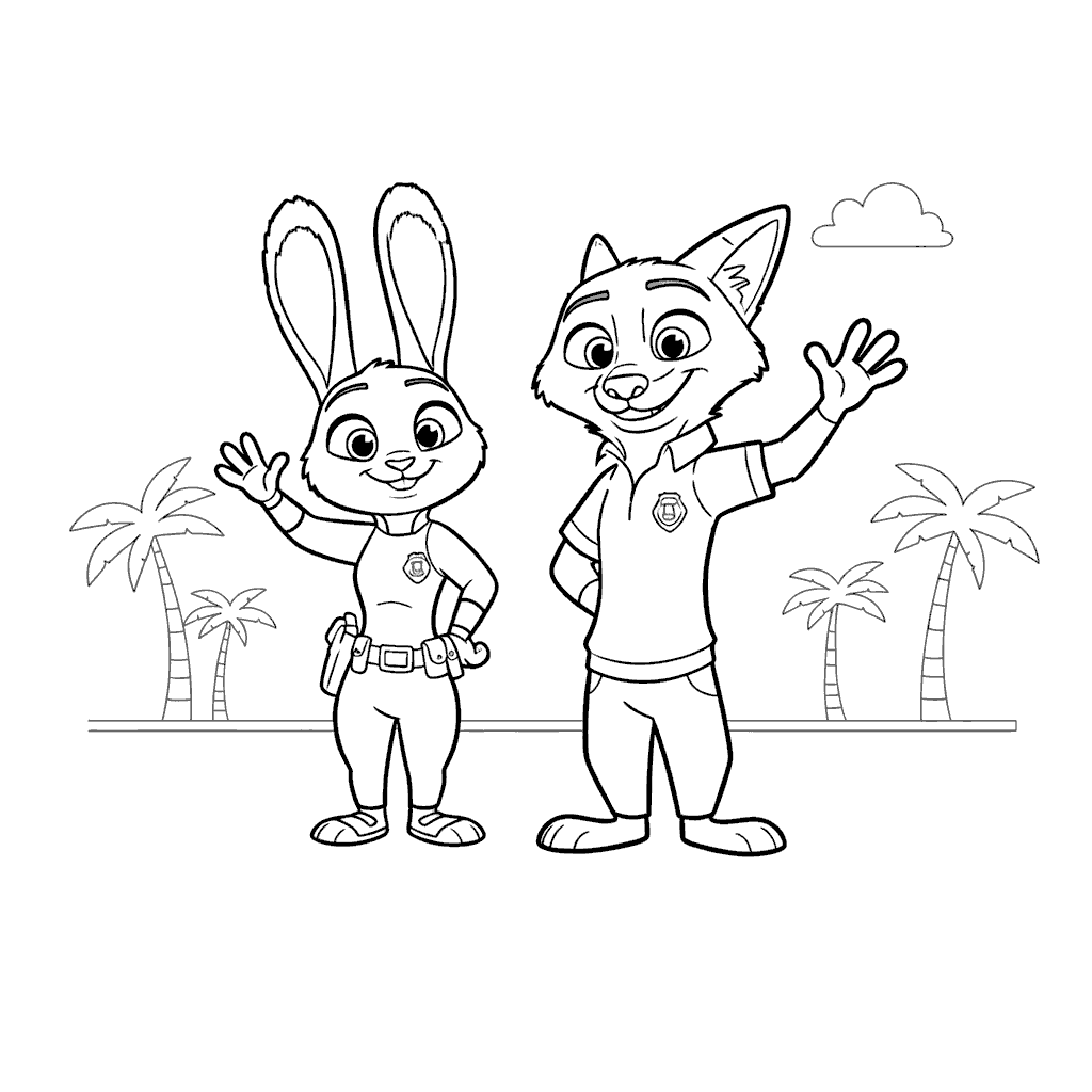 zootopia line art judy hopps nick wilde
