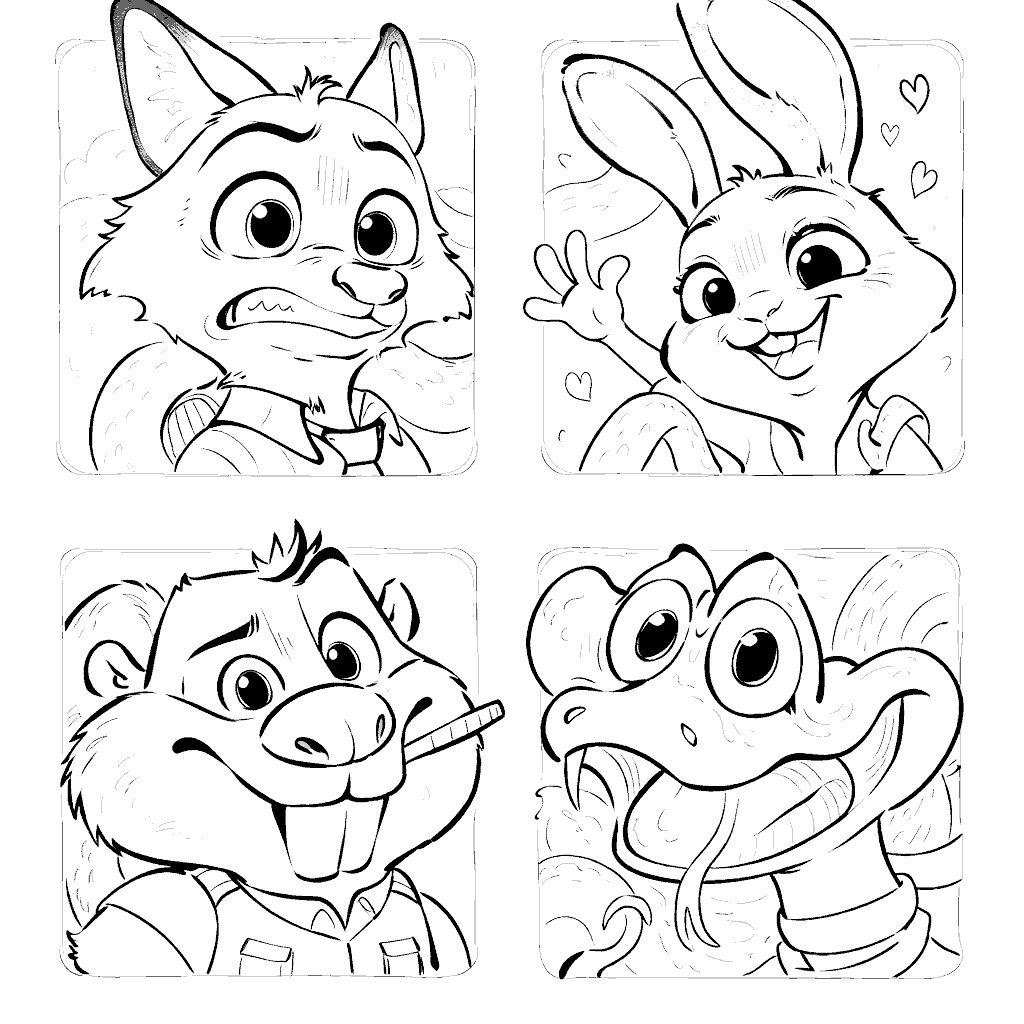 zootopia emotions expressions line art