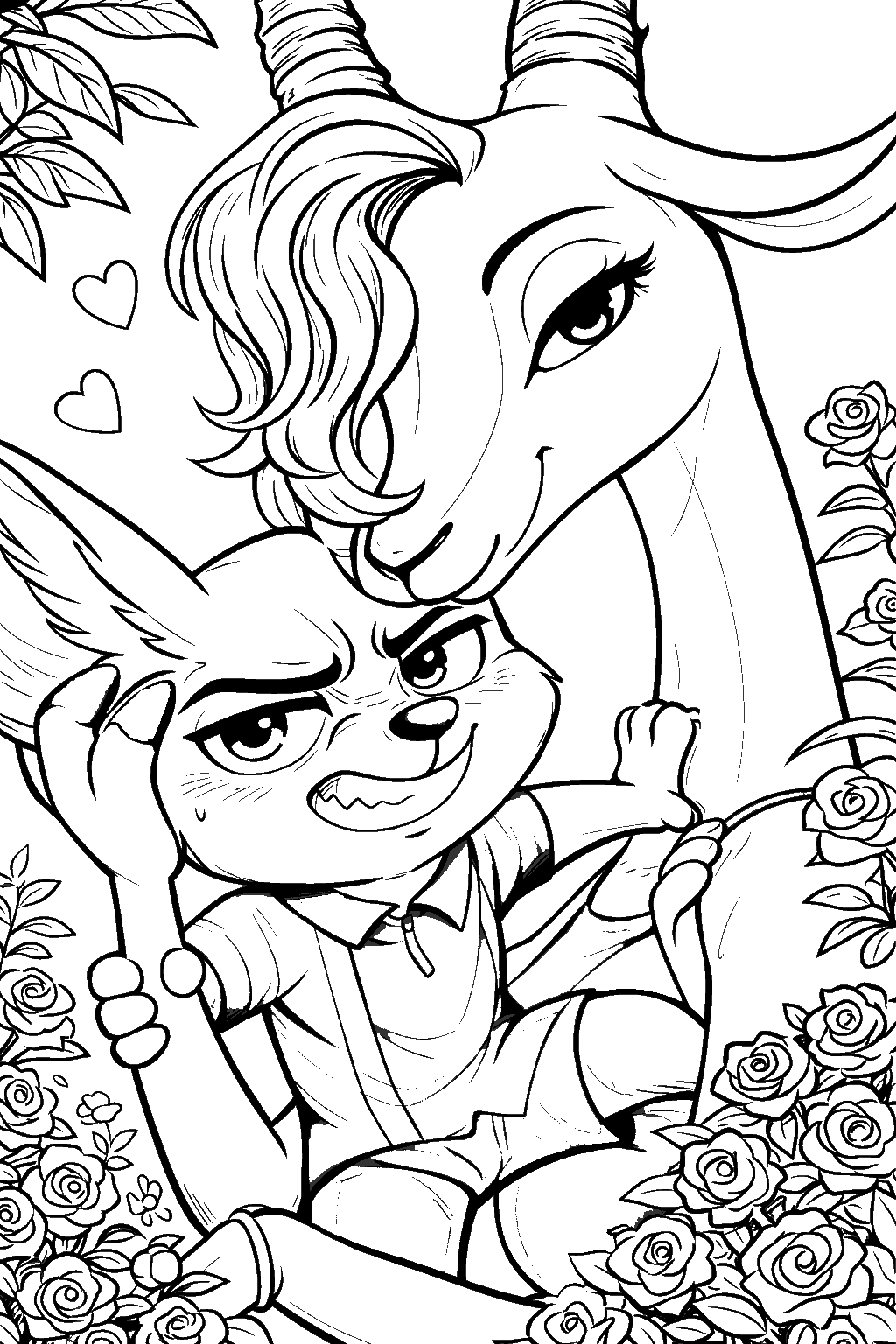 zootopia finnick and gazelle rose garden line art