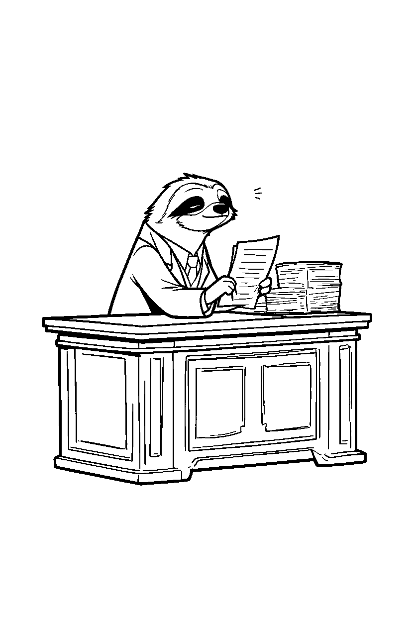 zootopia flash slothmore at desk line art
