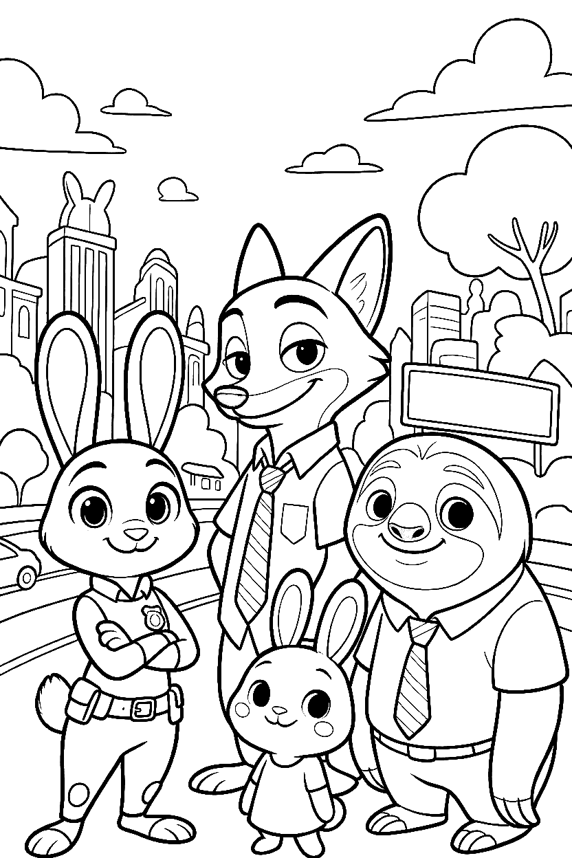 zootopia friends city walk line art