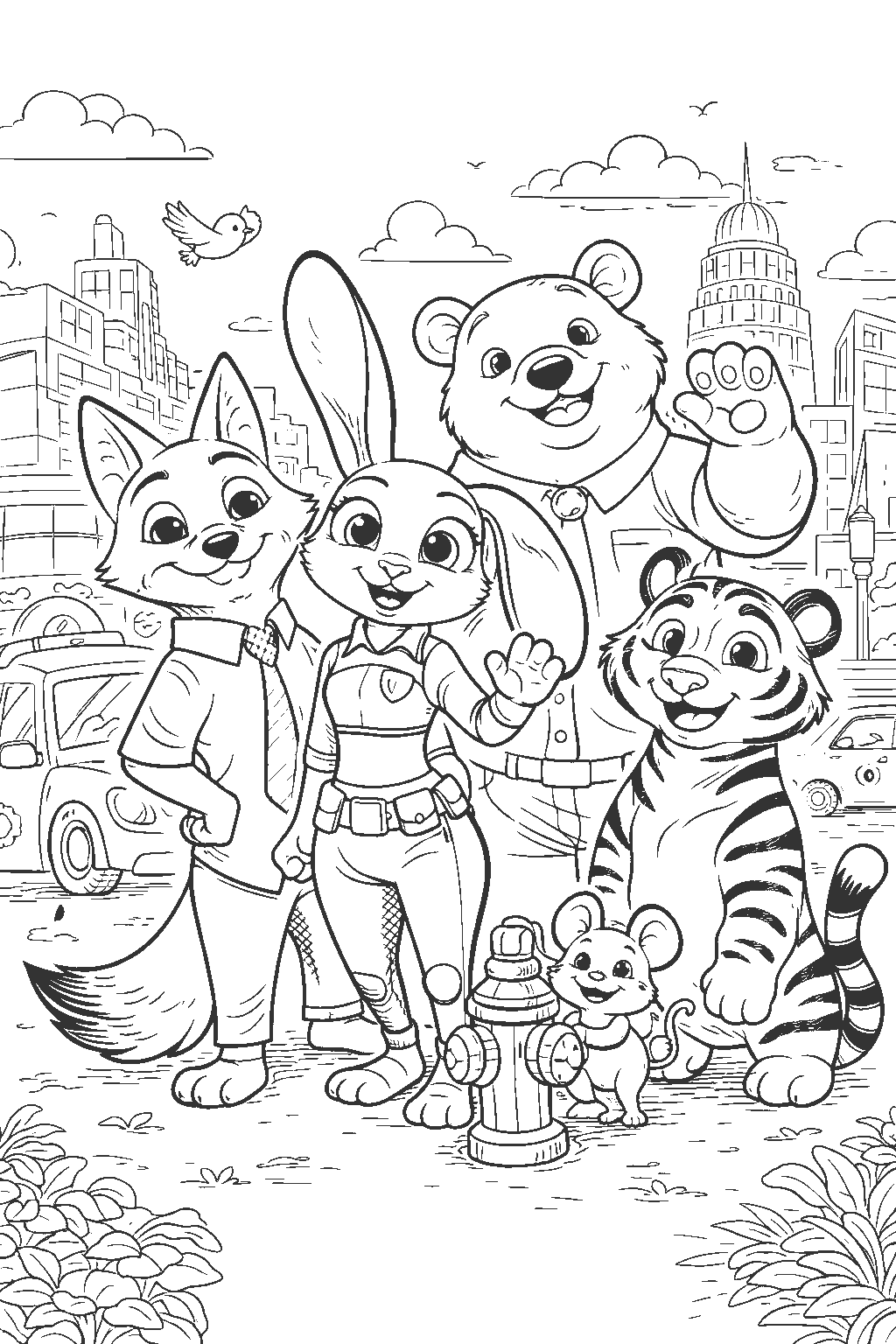 zootopia friends group line art