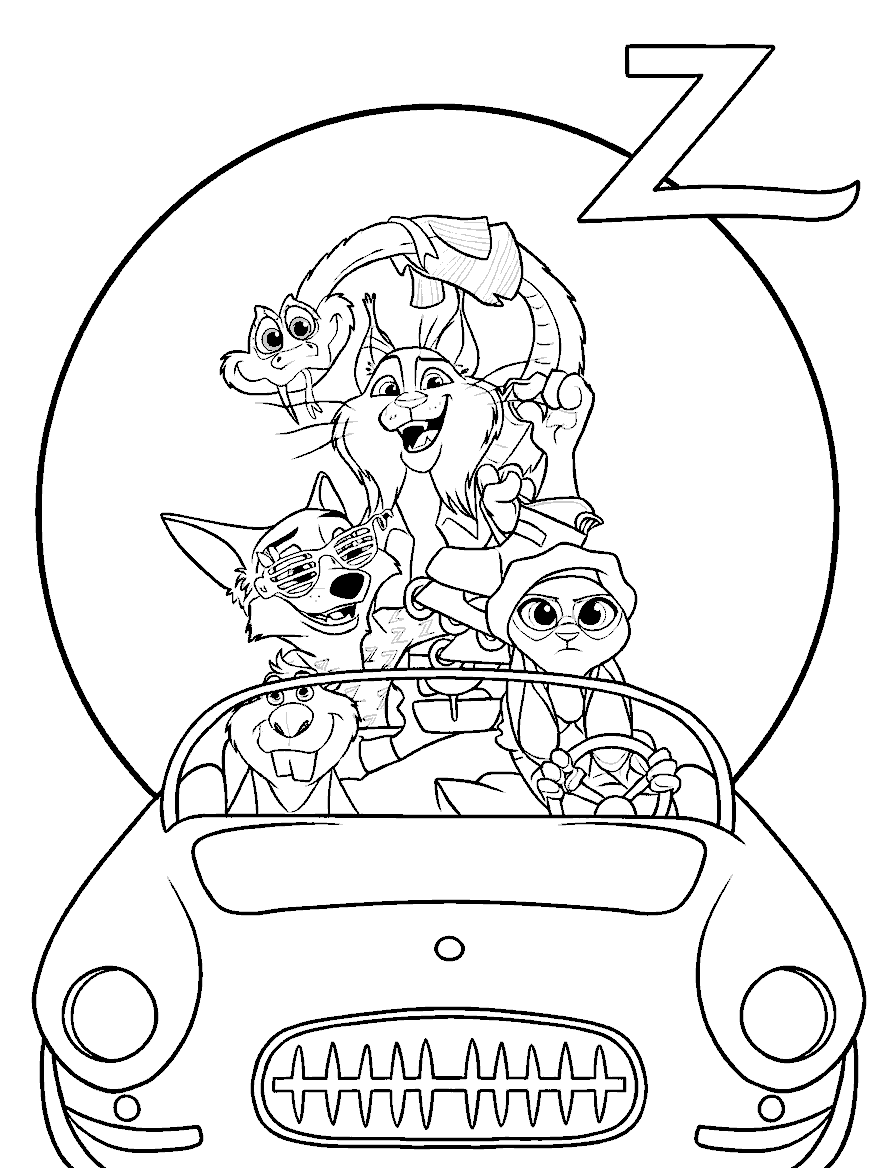zootopia friends road trip fun nick judy gary nibbles and pawbert line art