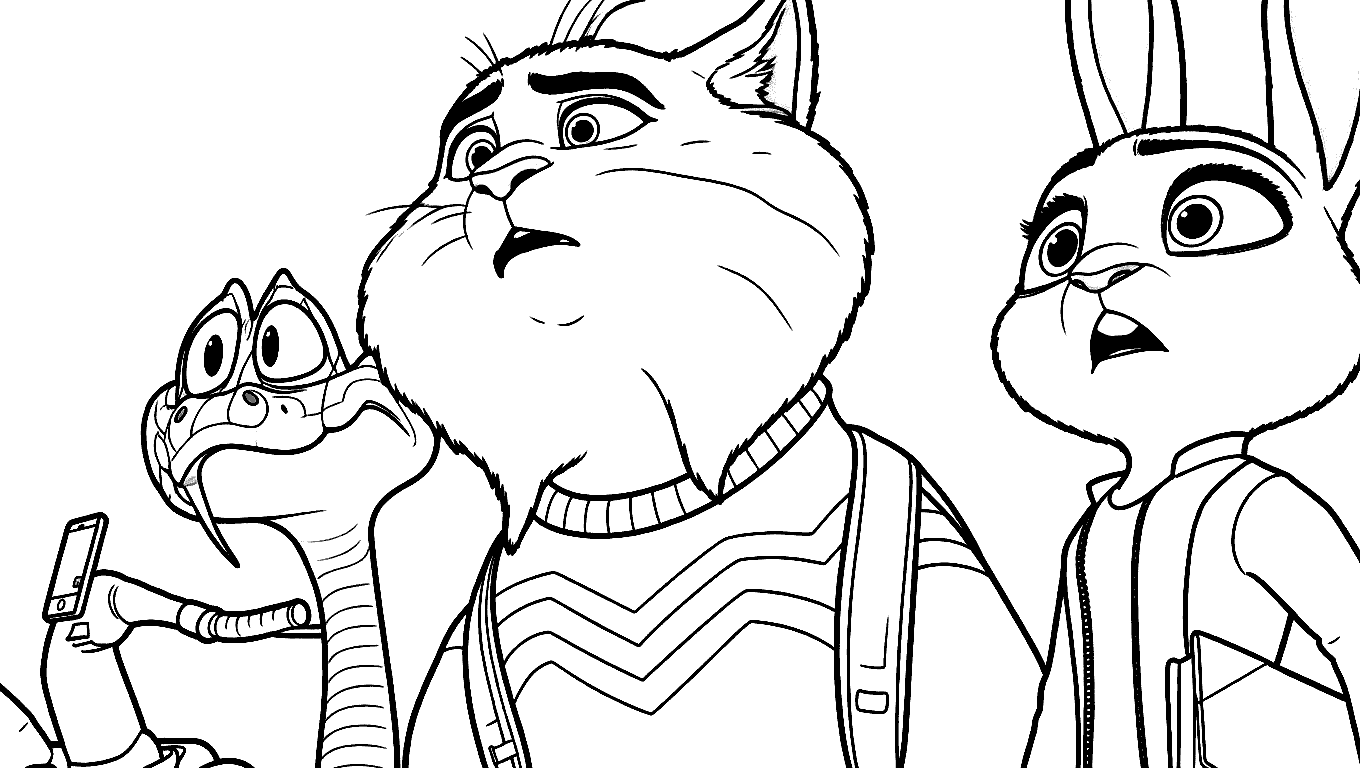 zootopia friends surprised look gary desnake pawbert lynxley and judy line art