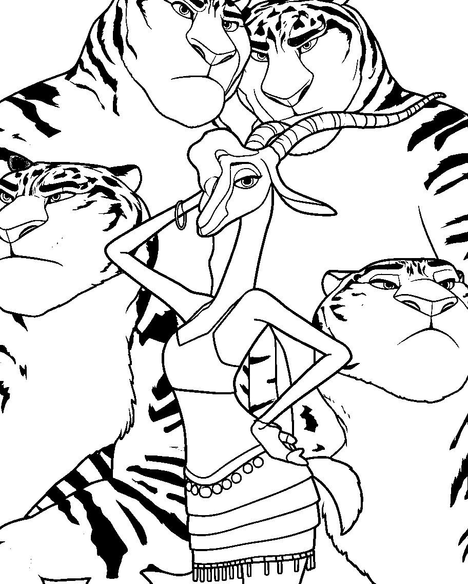 zootopia gazelle and tiger dancers performance line art