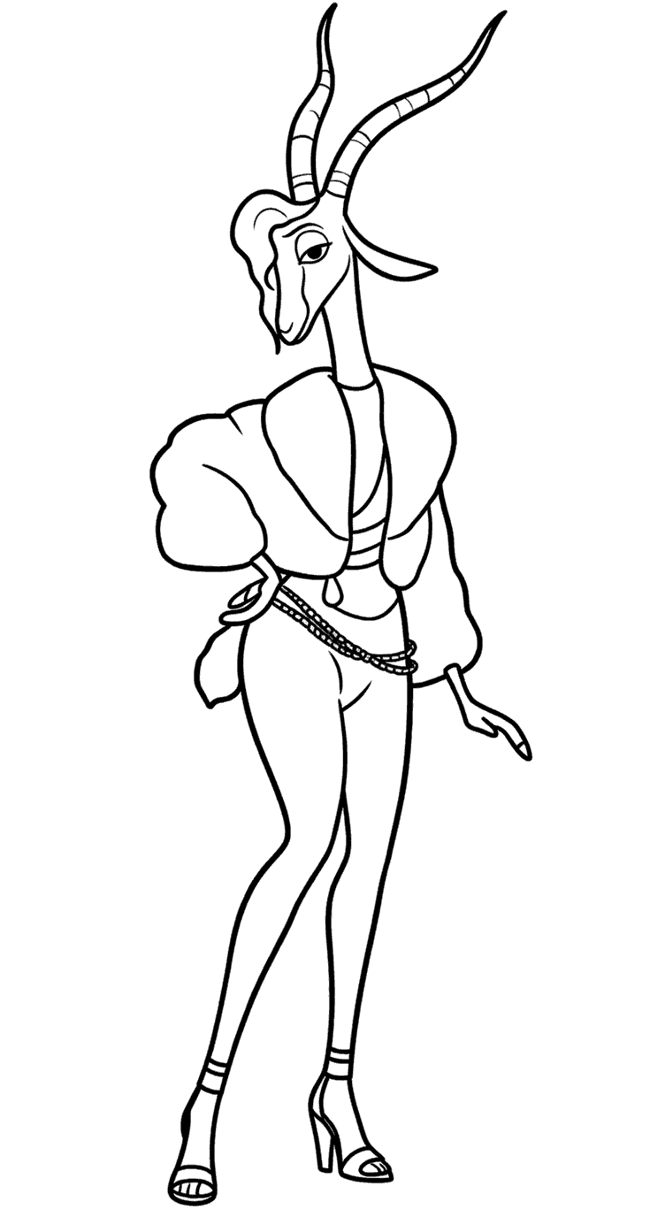 zootopia gazelle pop star fashion icon line art