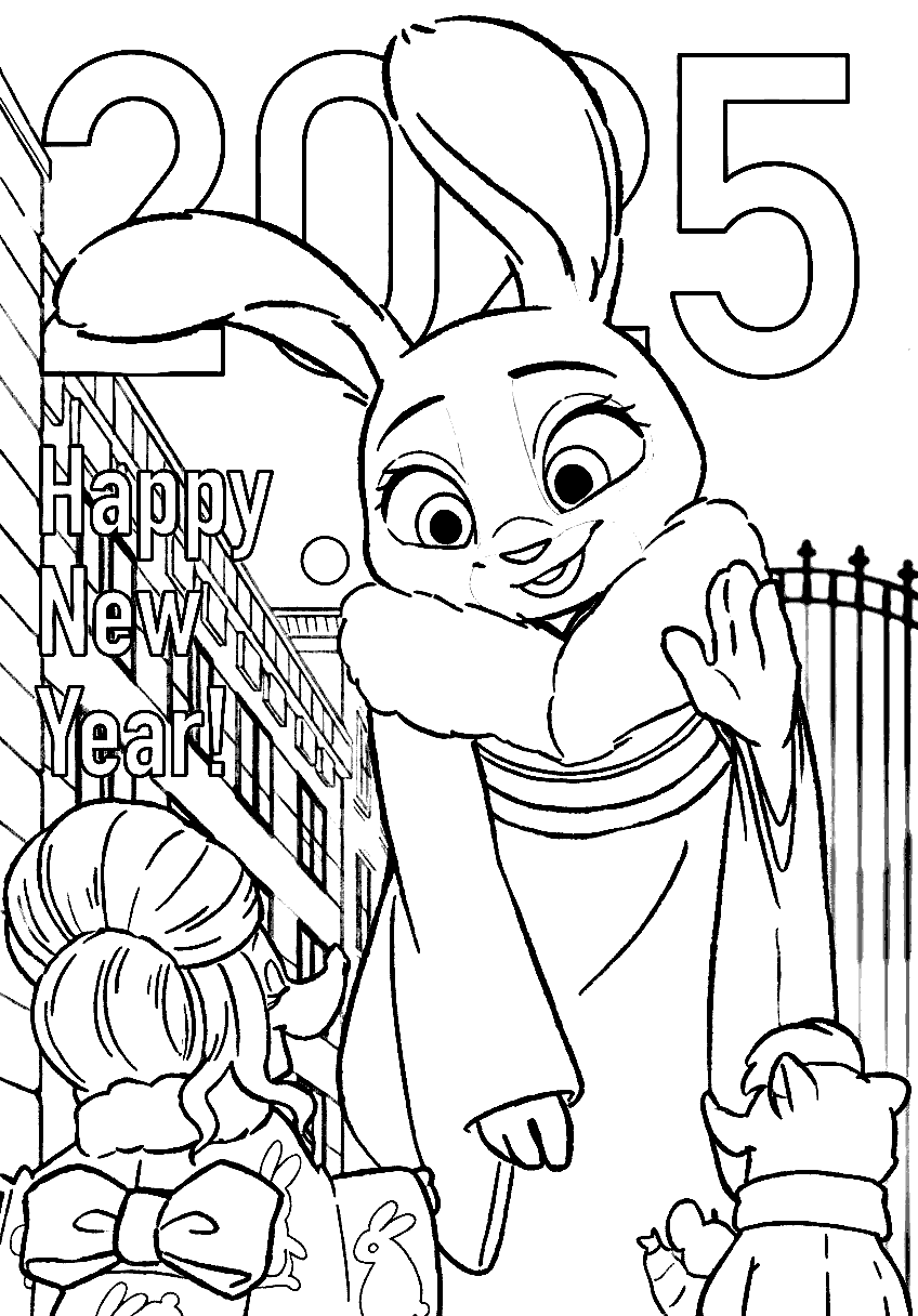 zootopia happy new year judy hopps in festive kimono line art