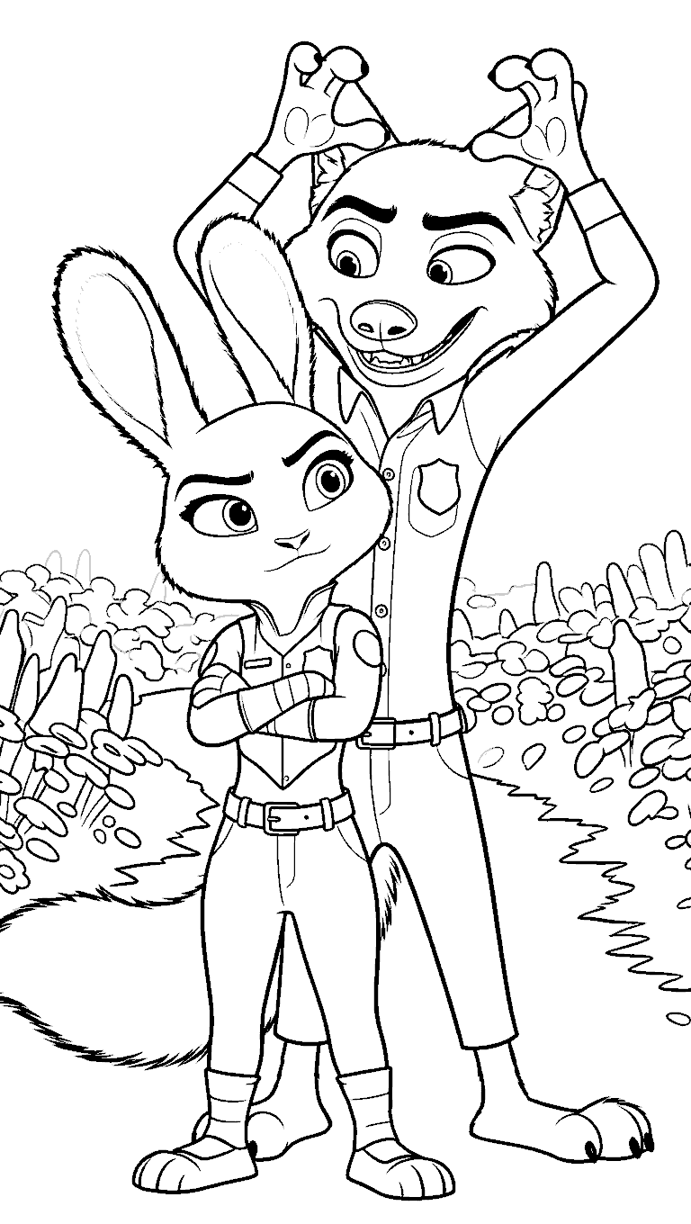 zootopia judy hopps and nick wilde posing expressive partner line art