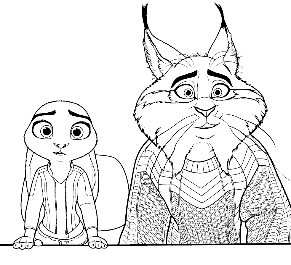 zootopia judy hopps and pawbert lynxley curious team line art