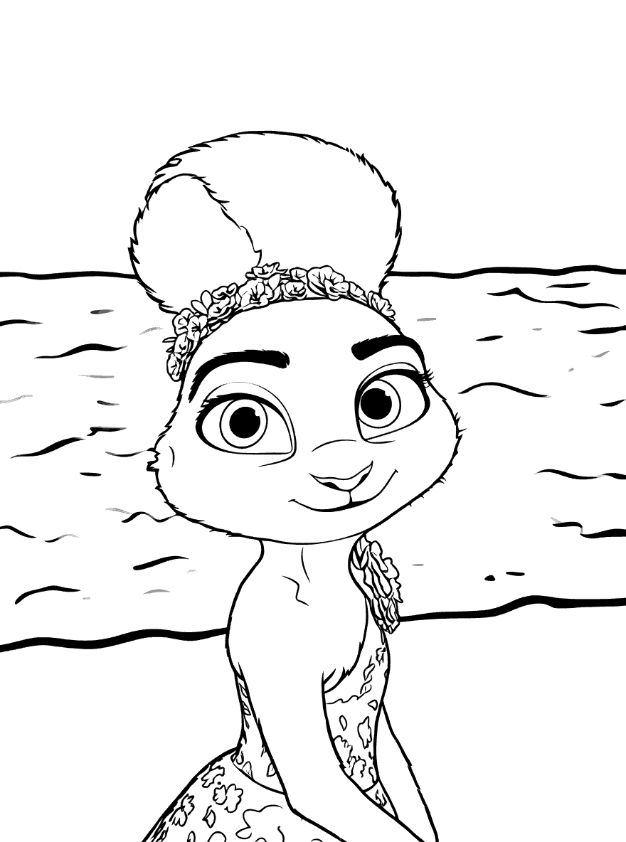 zootopia judy hopps flower crown beach day line art