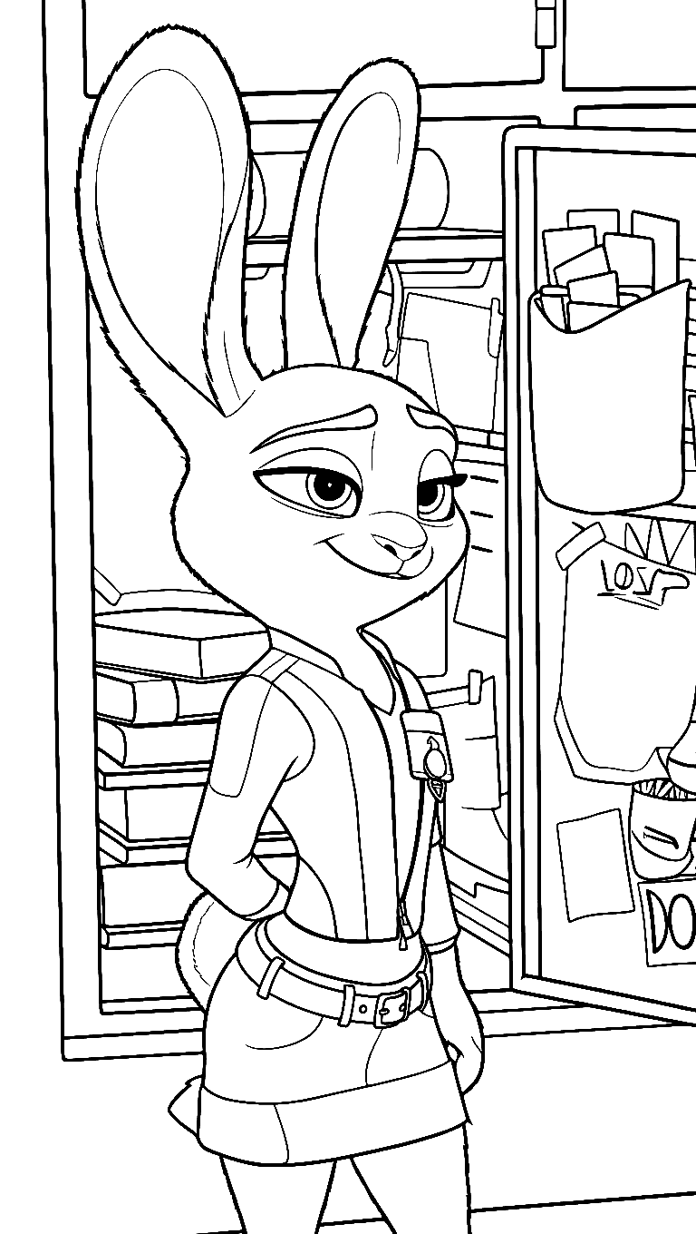 zootopia judy hopps locker room officer ready for duty line art