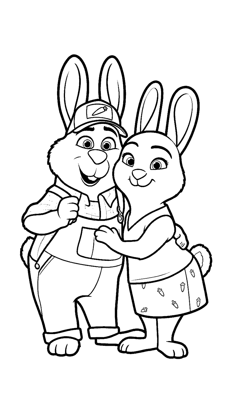 zootopia judy hopps parents embrace bonnie and stu rabbit line art