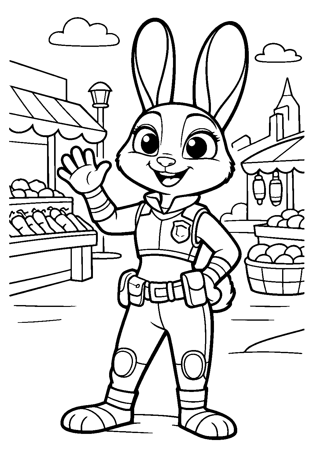 zootopia judy hopps waving at the market street line art