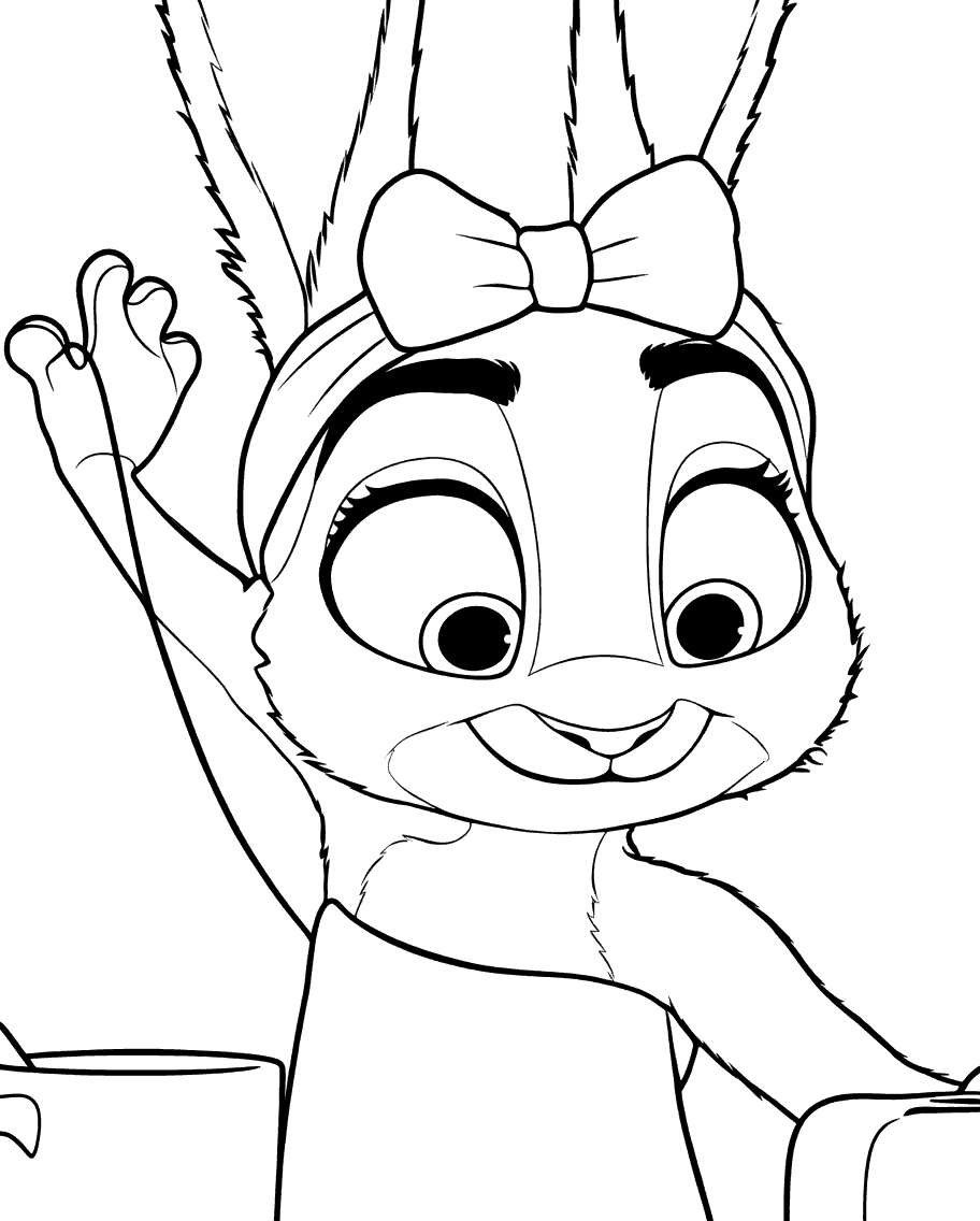 zootopia judy hopps waving sweet toddler bow line art
