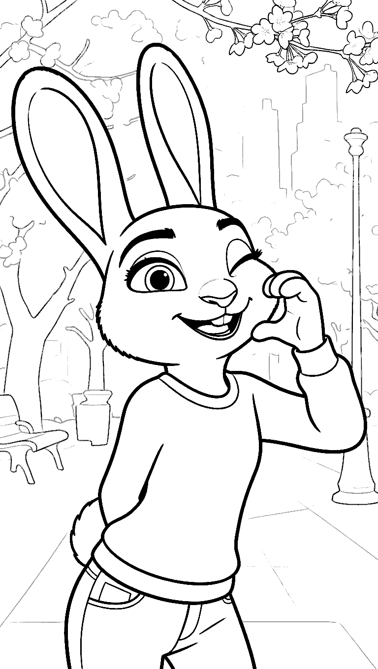 zootopia judy hopps wink cute bunny park selfie line art