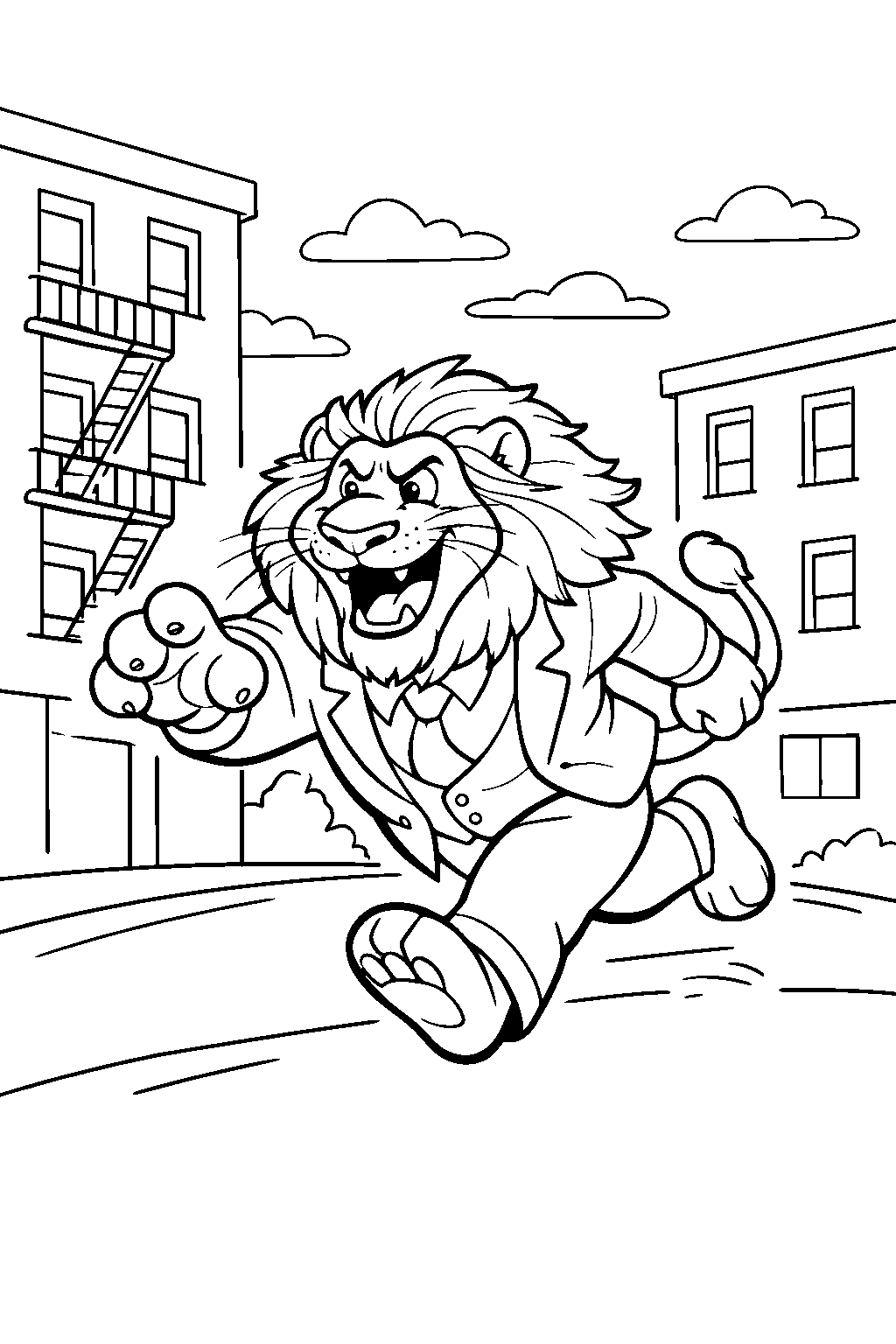zootopia mayor lionheart chasing near apartment buildings line art