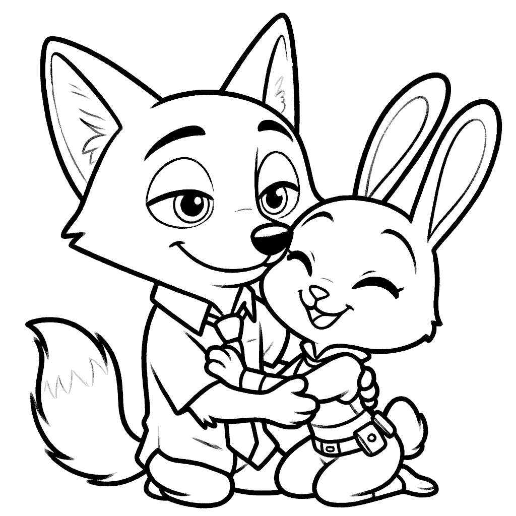 zootopia nick and judy heartwarming hug line art
