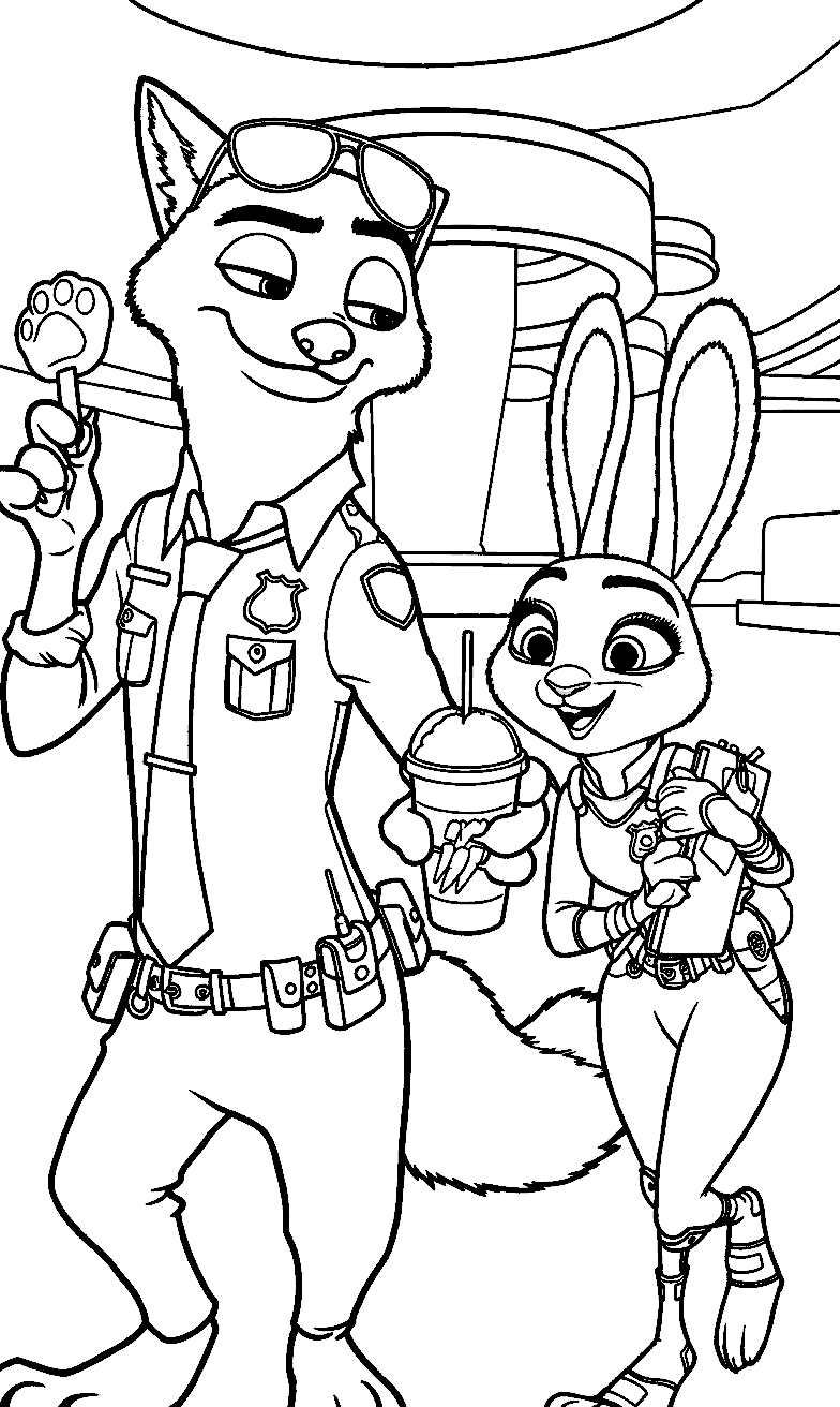 zootopia nick and judy snack break pawpsicle and slushie line art