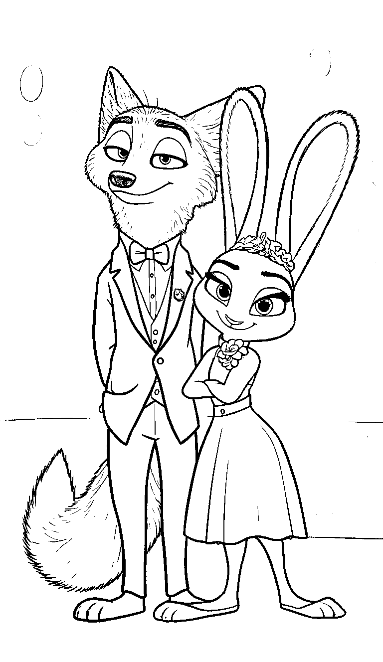 zootopia nick and judy wedding line art