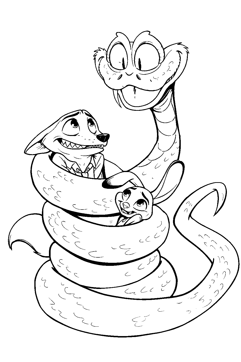zootopia nick and judy with gary the snake line art