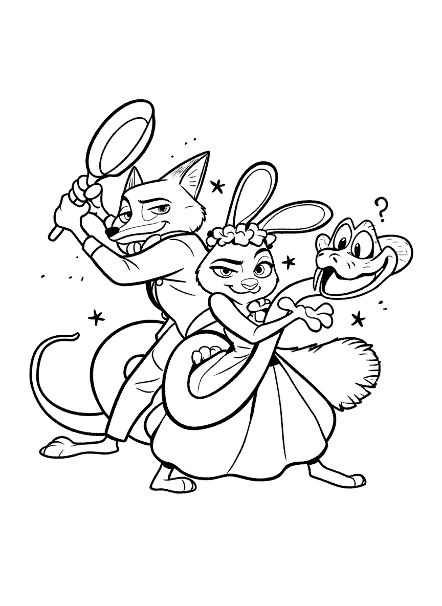 zootopia nick judy and gary battle pose line art