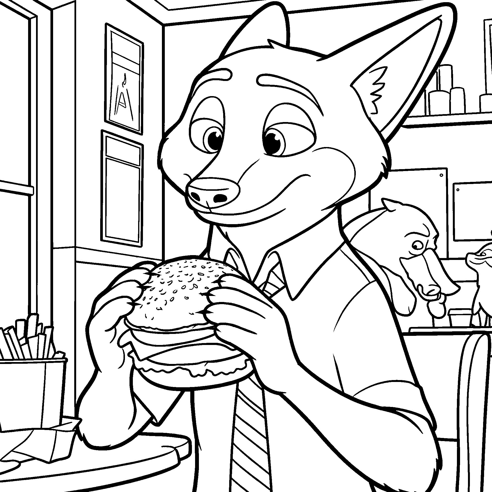 zootopia nick wilde burger cafe line art