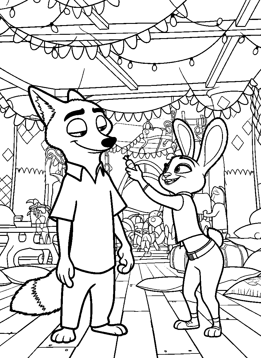 zootopia nick wilde carrot joke judy hopps prank line art