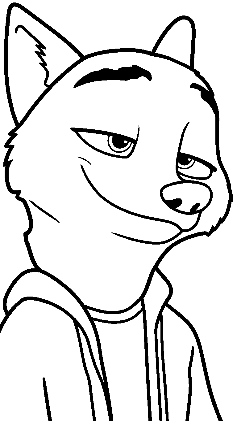 zootopia nick wilde cool close up portrait line art