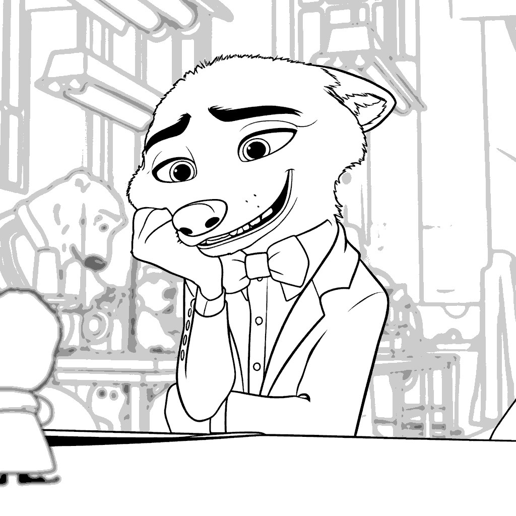 zootopia nick wilde elegant suit charming fox line art