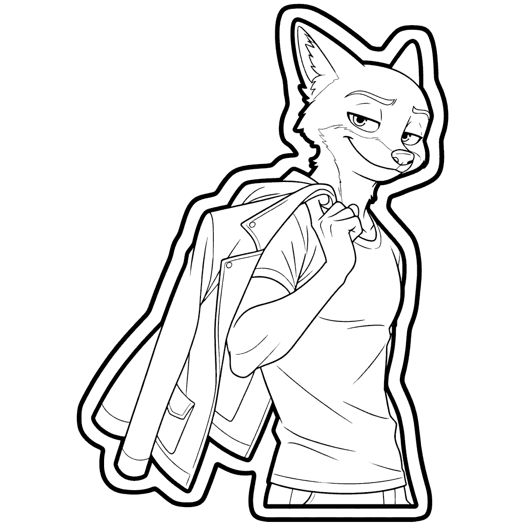 zootopia nick wilde leather jacket sticker style line art