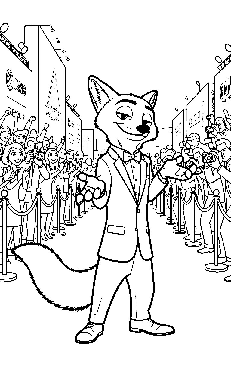 zootopia nick wilde red carpet premiere celebrity fox line art