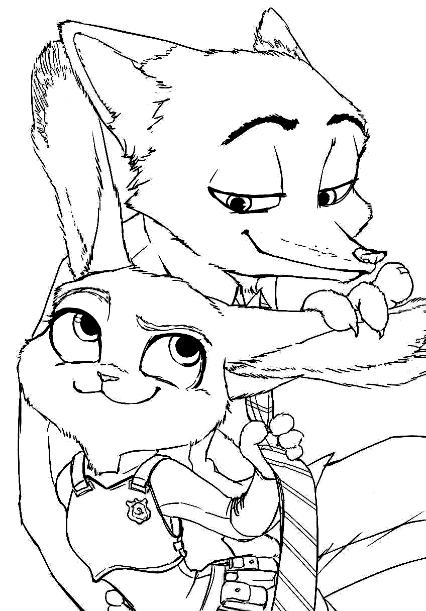 zootopia partners nick wilde and judy hopps playful moment line art