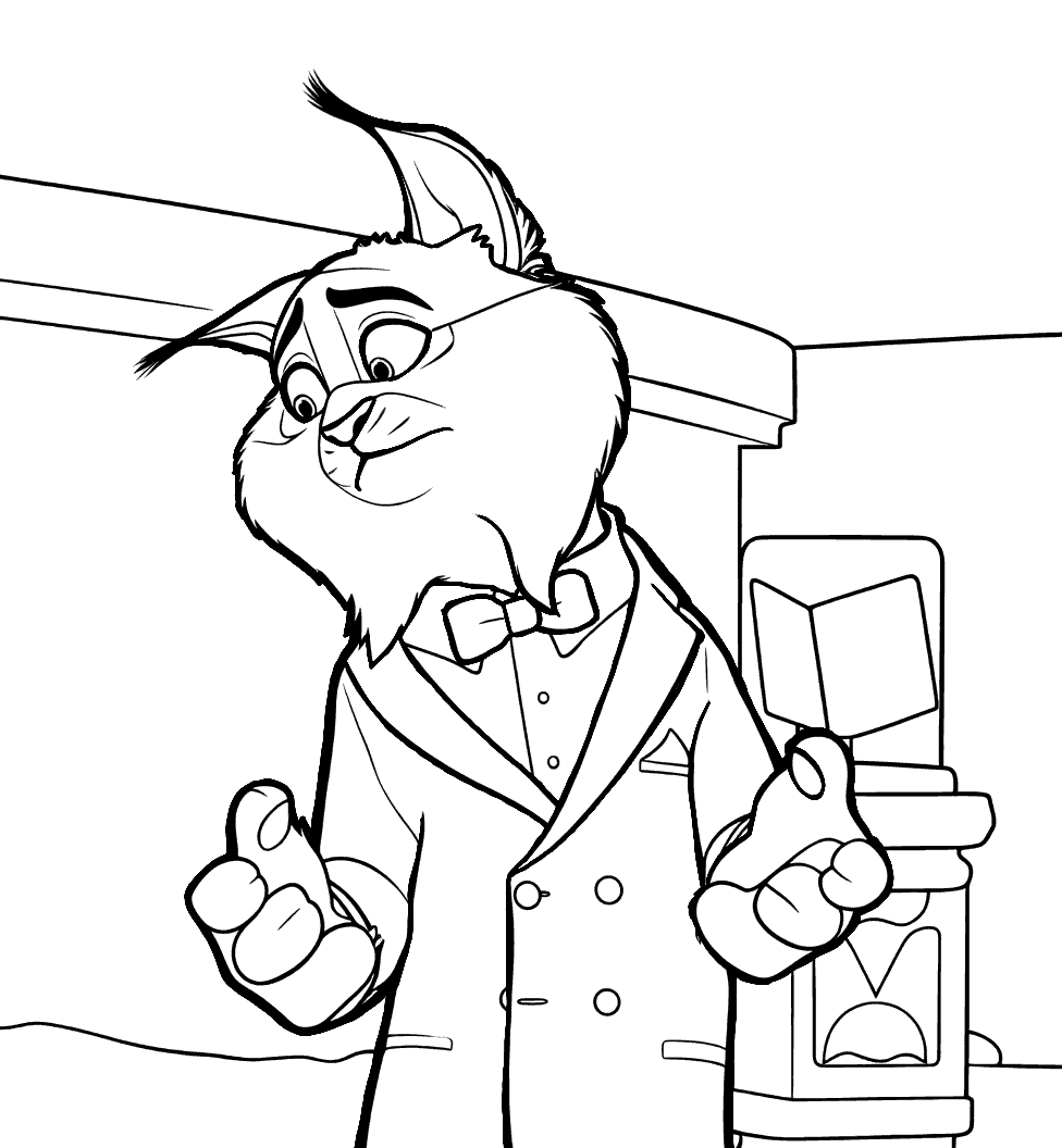 zootopia pawbert lynxley standing tall friendly lynx character line art