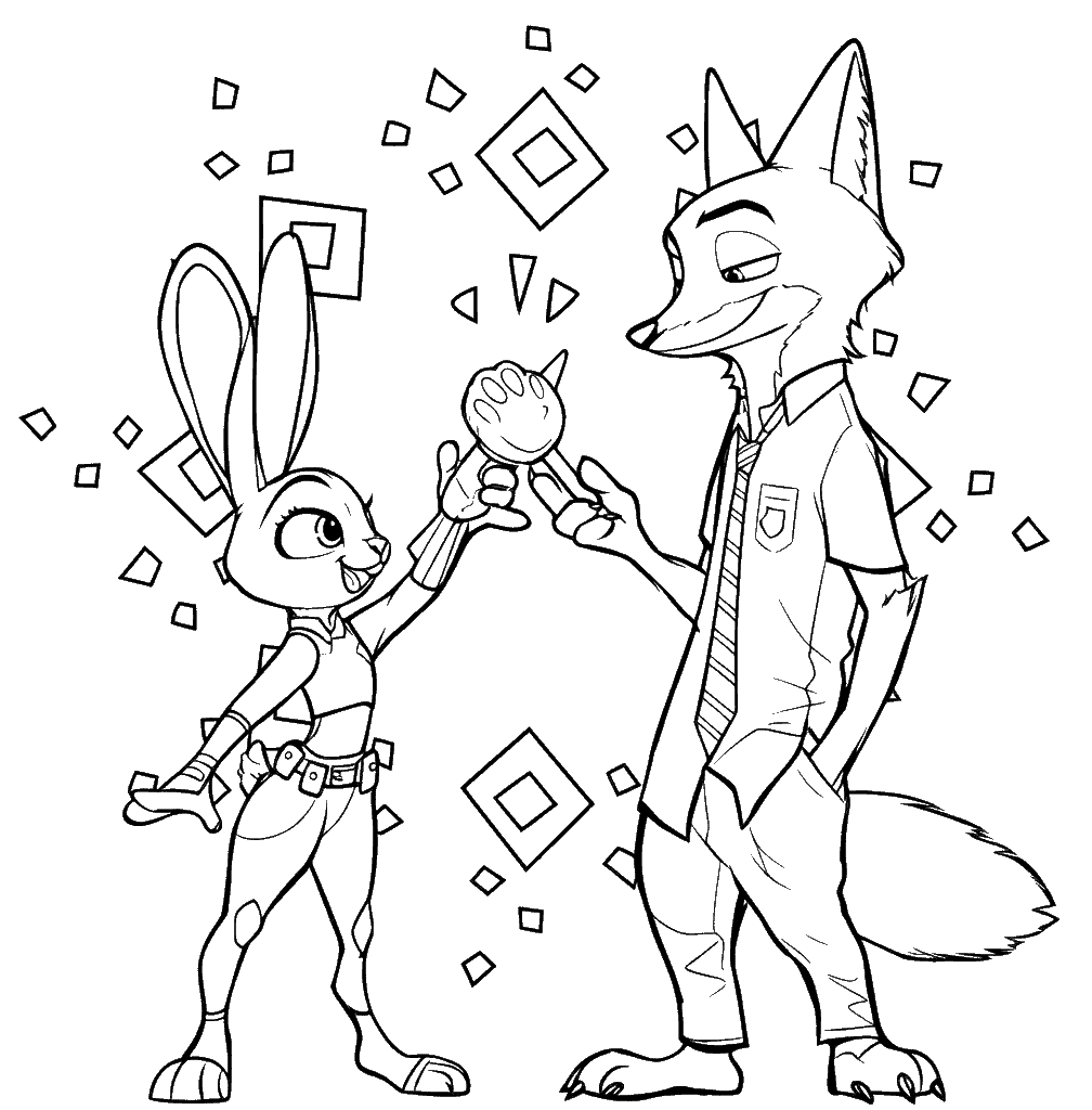 zootopia pawpsicle fun nick and judy friendship line art